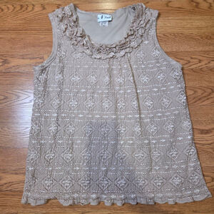 N Touch Beige & White Lace Ruffle Tank Top Size L